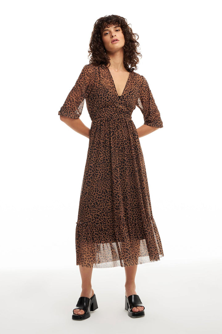 Leopard Patterned Long Dress Brown
