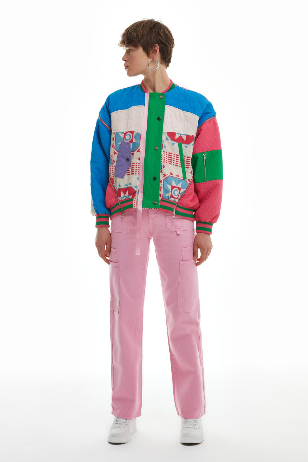 Renkli Kapitoneli Ceket Fuşya