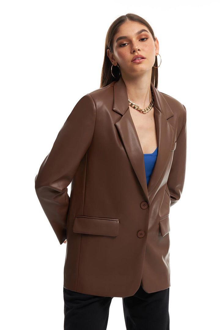 Blazer Deri Ceket Kahverengi