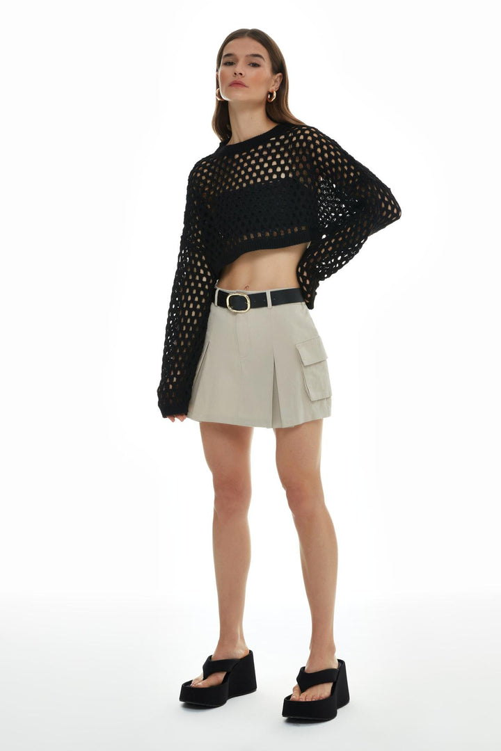 Openwork Detailed Crop Knitwear Black