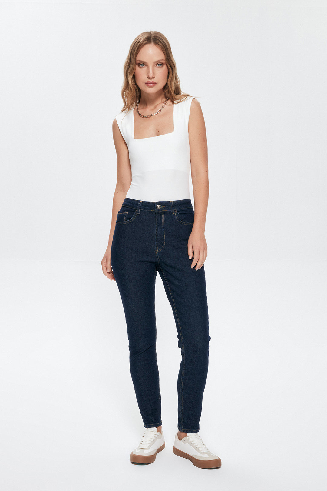 Square Neck Thick Straps Bodysuit Ecru