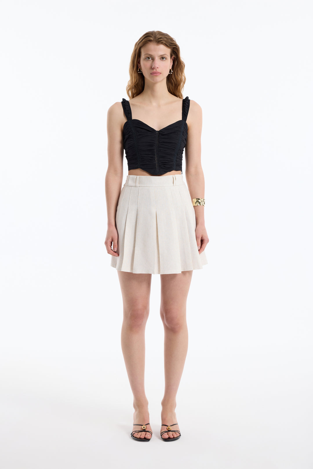 Dantel Detaylı Drapeli Crop Bluz Siyah