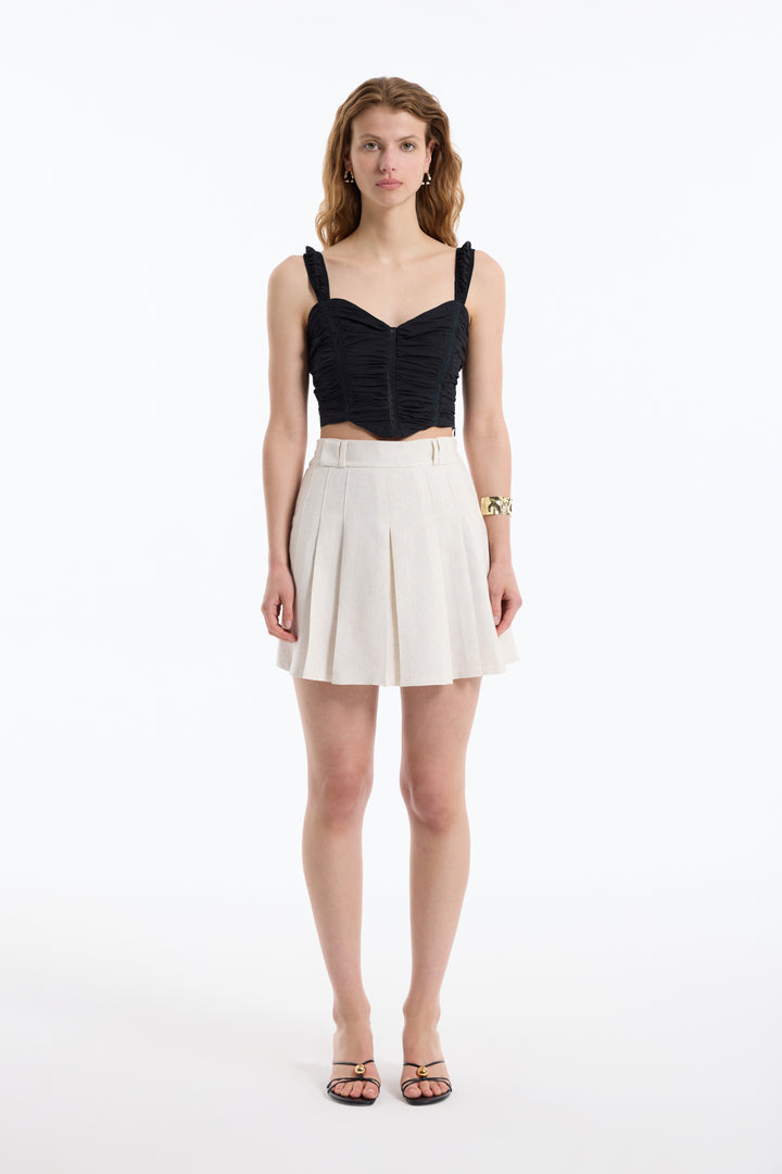 Dantel Detaylı Drapeli Crop Bluz Siyah