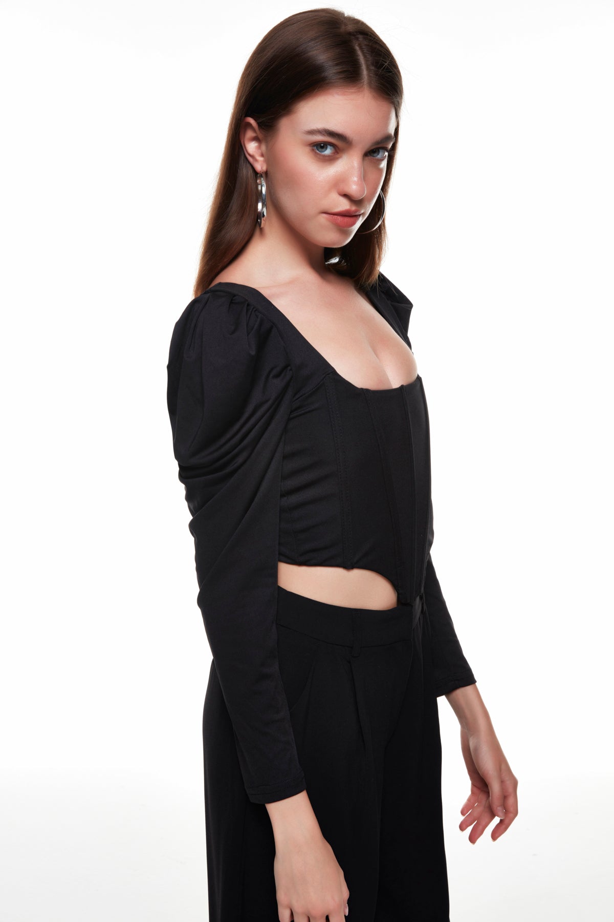 Tie Back Balloon Sleeve Blouse Black