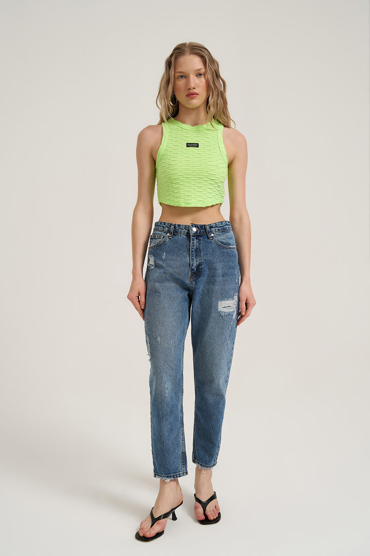 Etiket Detaylı Halter Yaka Atlet Neon Yeşil