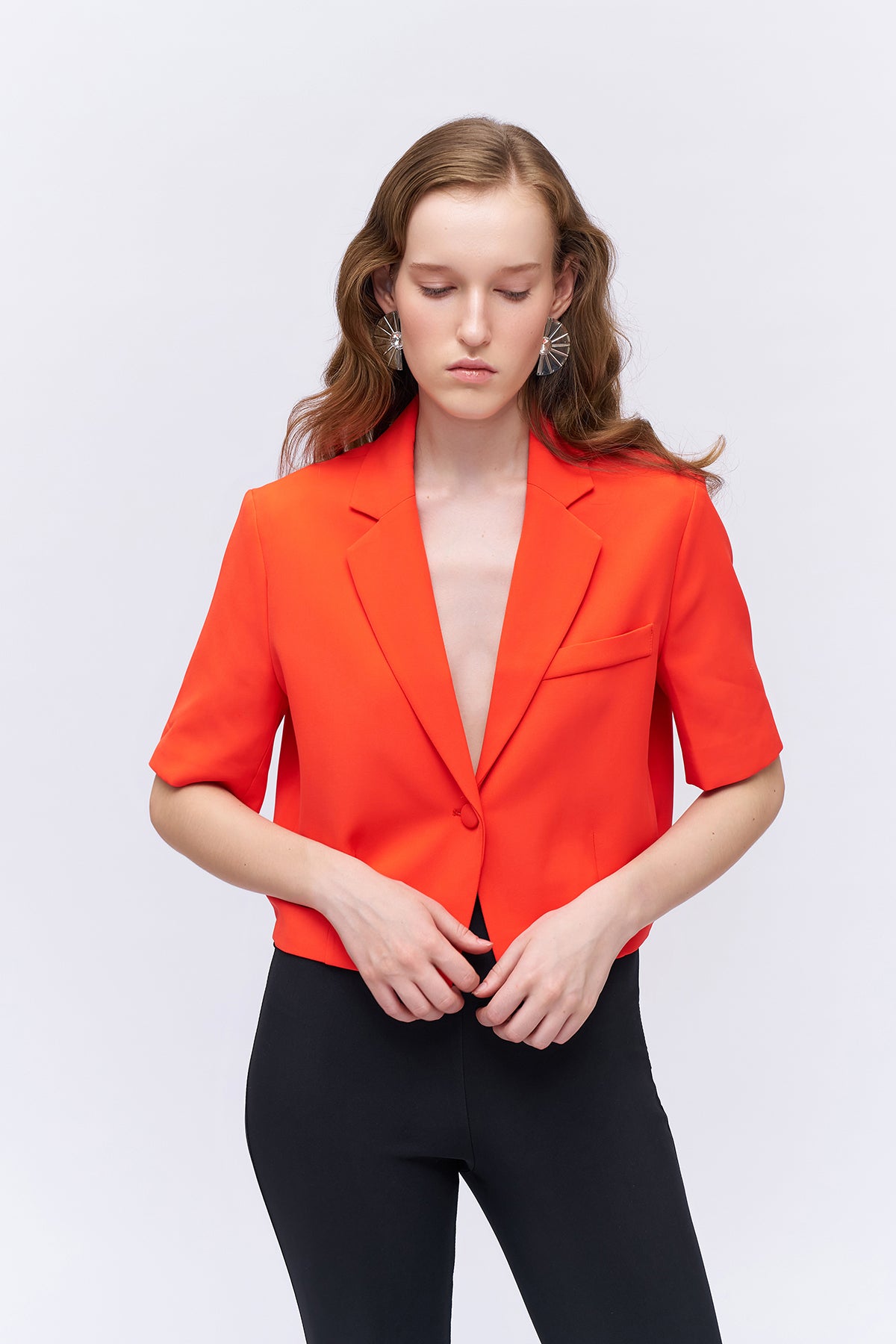 Short Sleeve Crop Blazer Jacket Orange