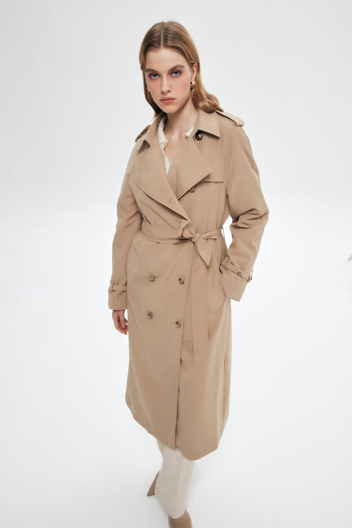 Tie Waist Button Trench Coat Beige