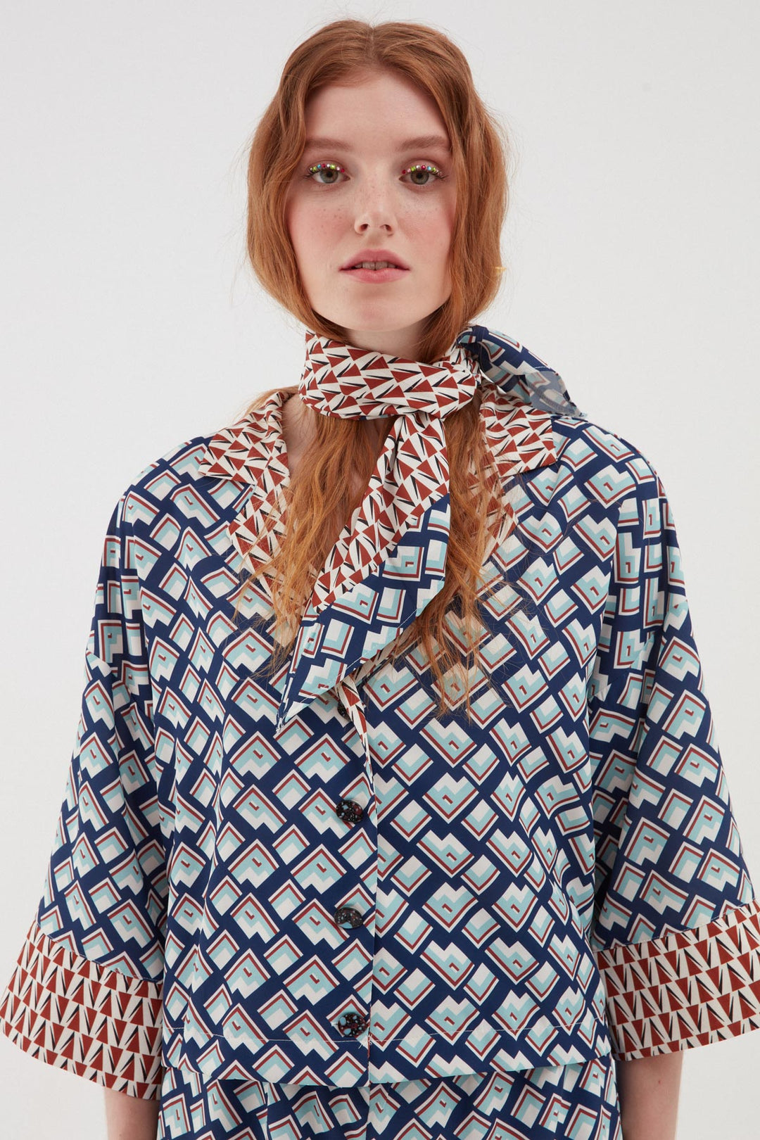 Colorful Patterned Bandana Shirt Blue