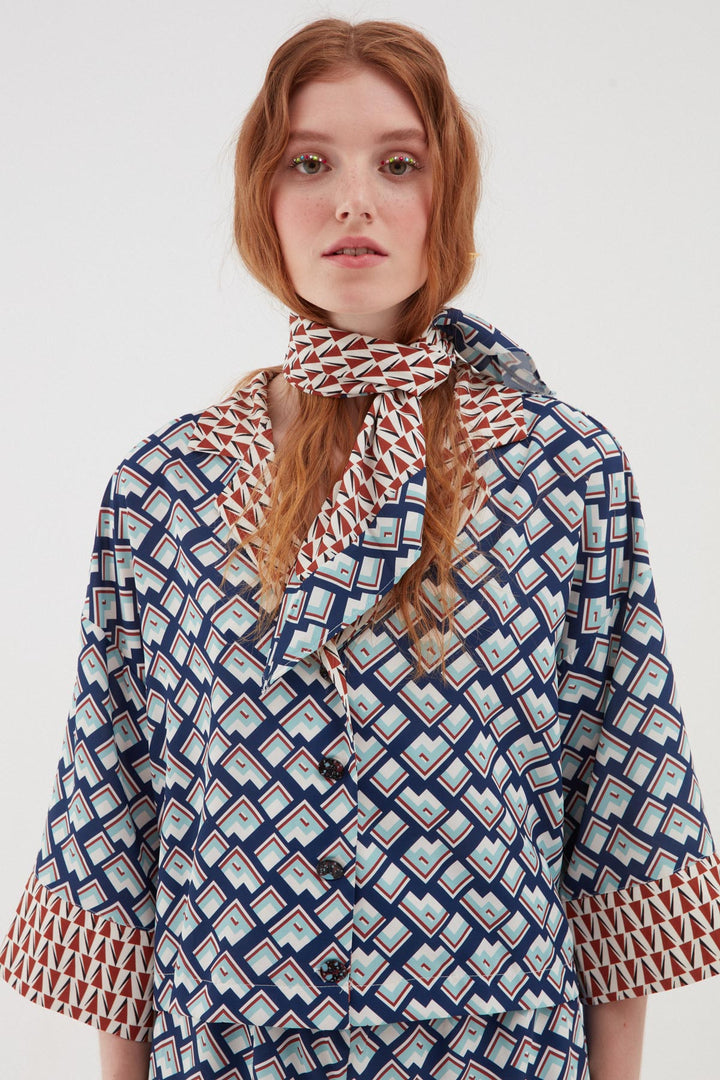 Colorful Patterned Bandana Shirt Blue