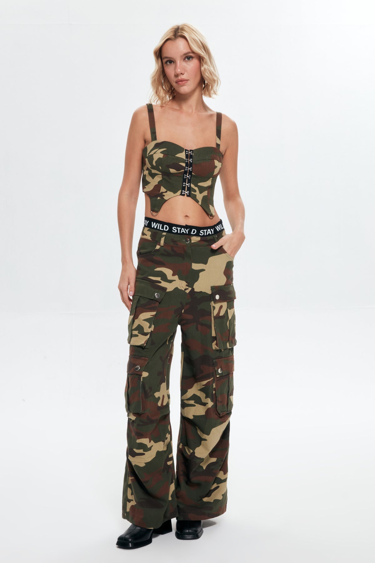 Camouflage Patterned Cargo Pants Khaki