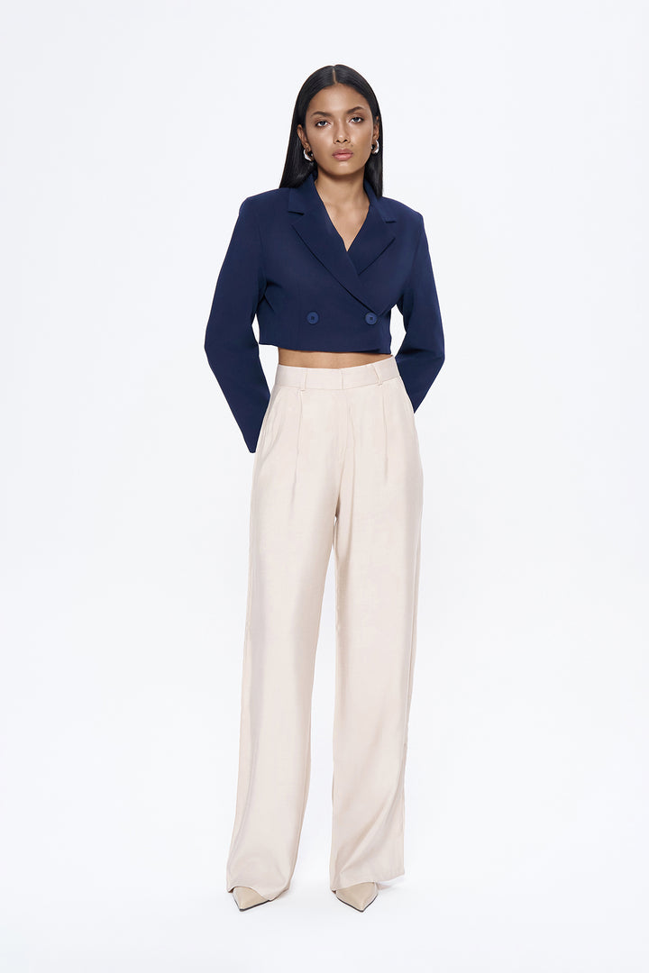 Yüksel Waist Wide Leg Trousers Stone