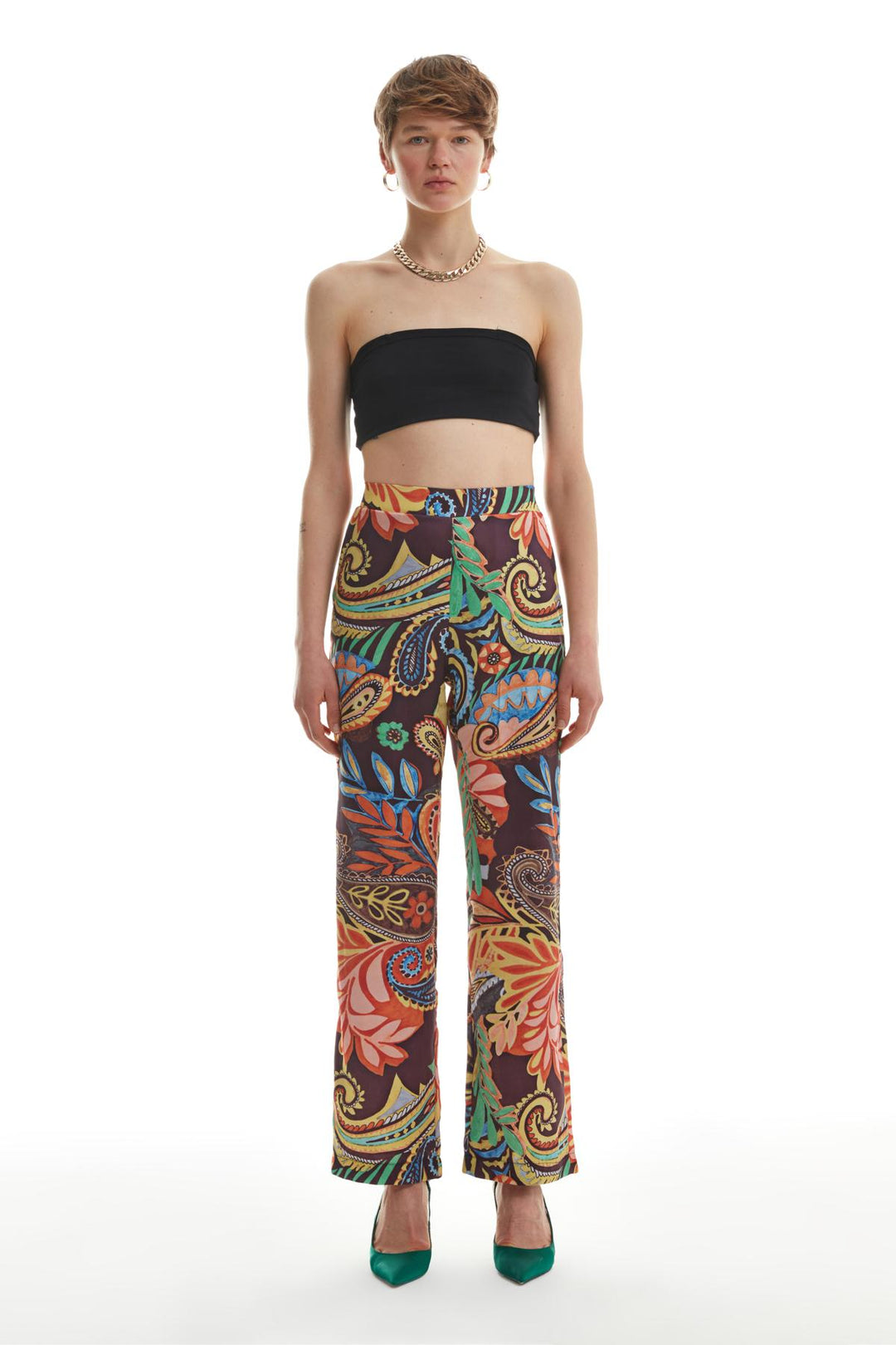 Renkli Desenli Pantolon Turuncu