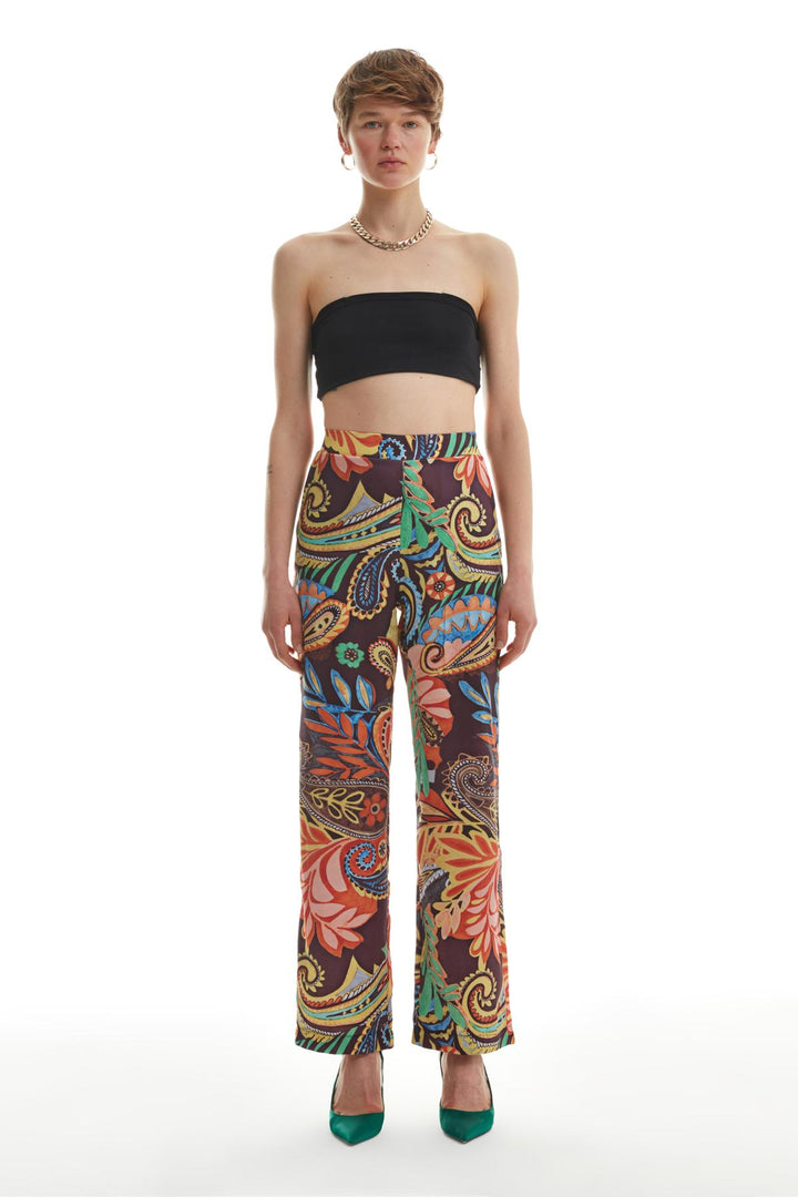 Renkli Desenli Pantolon Turuncu