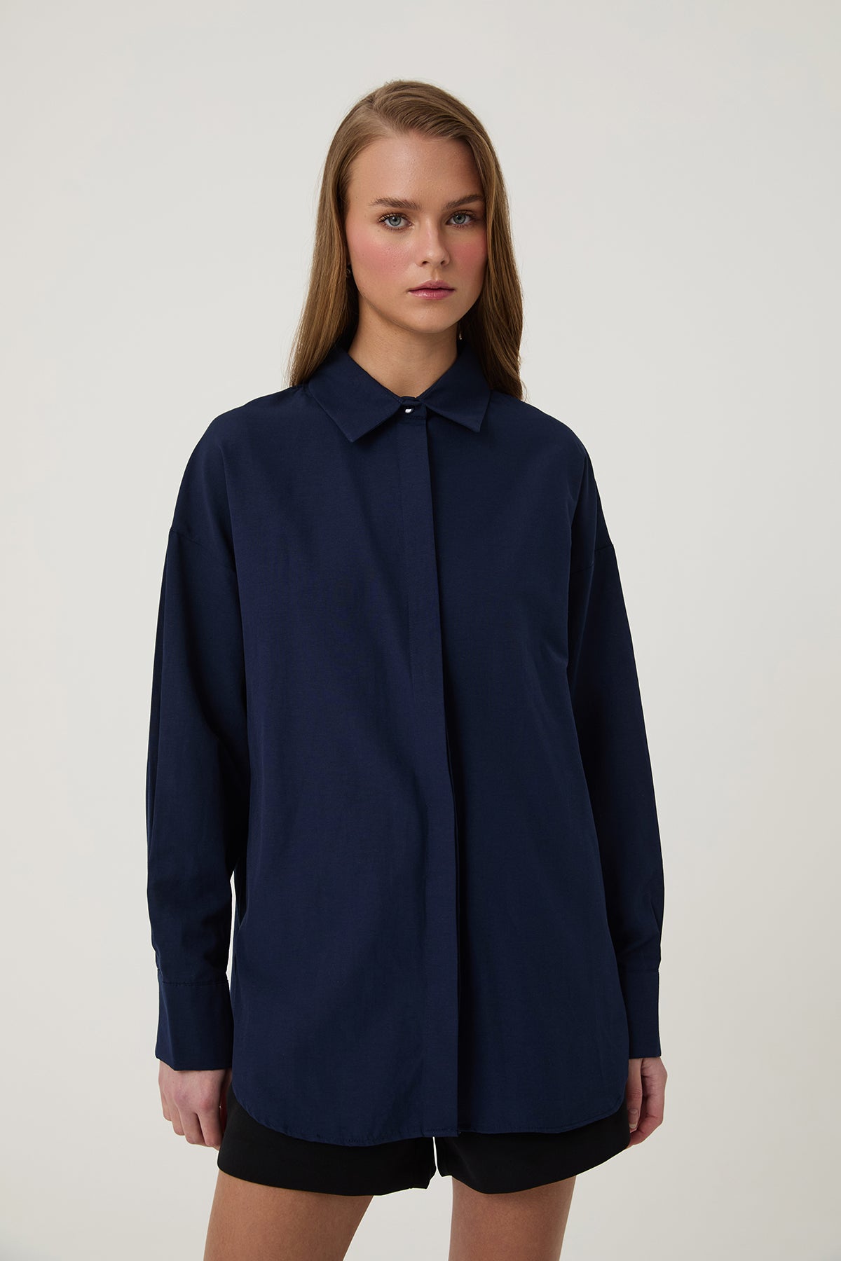 Oversize Gömlek Lacivert – QUZU
