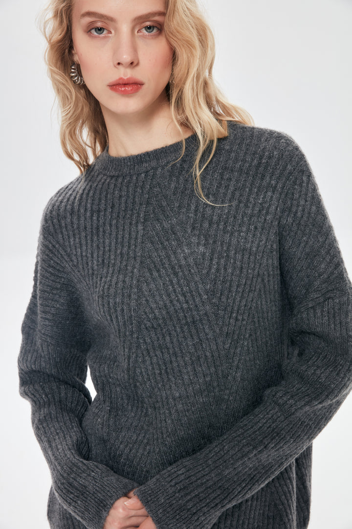 Bisiklet Yaka Oversize Kazak Gri