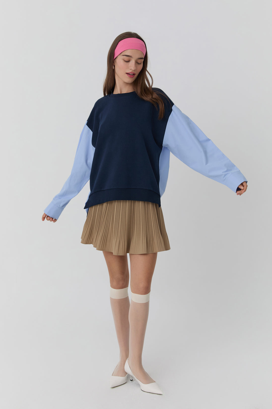 Pile Detaylı Beli Lastikli Basic Mini Etek Bej