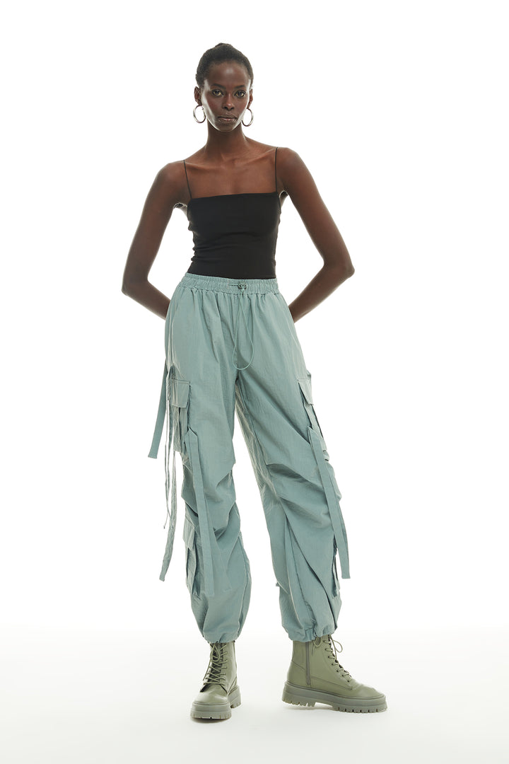 Lacing Detailed Parachute Trousers Mint