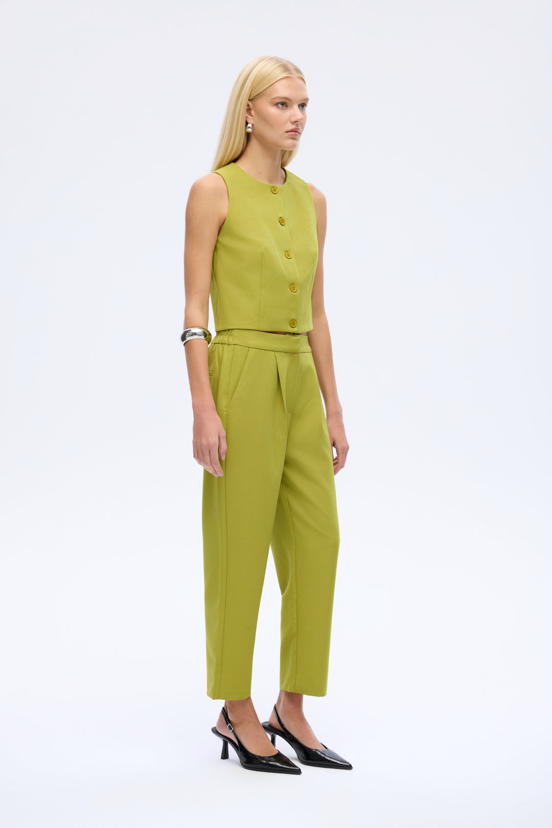 Beli Lastikli Kumaş Pantolon Olive