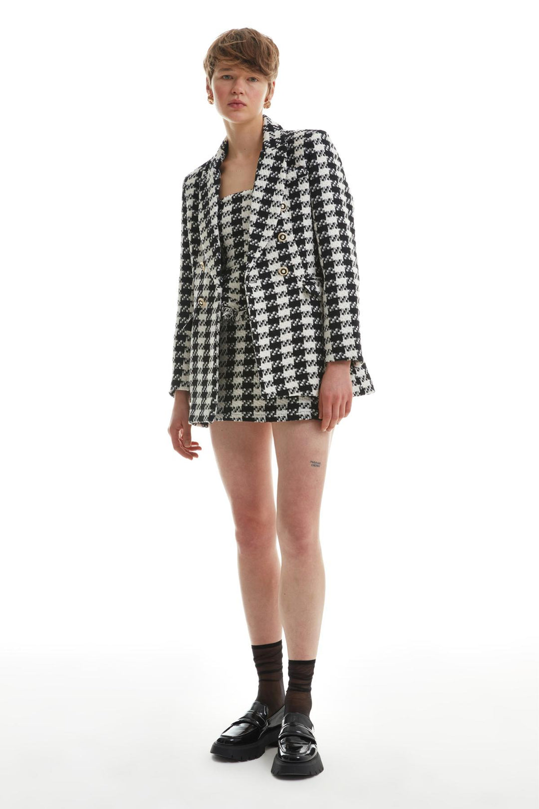 Desenli Tüvit Blazer Ceket Ekru