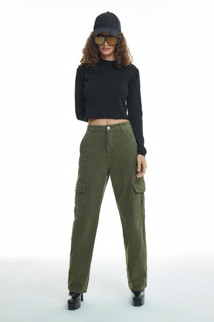 Gabardin Kargo Pantolon Haki