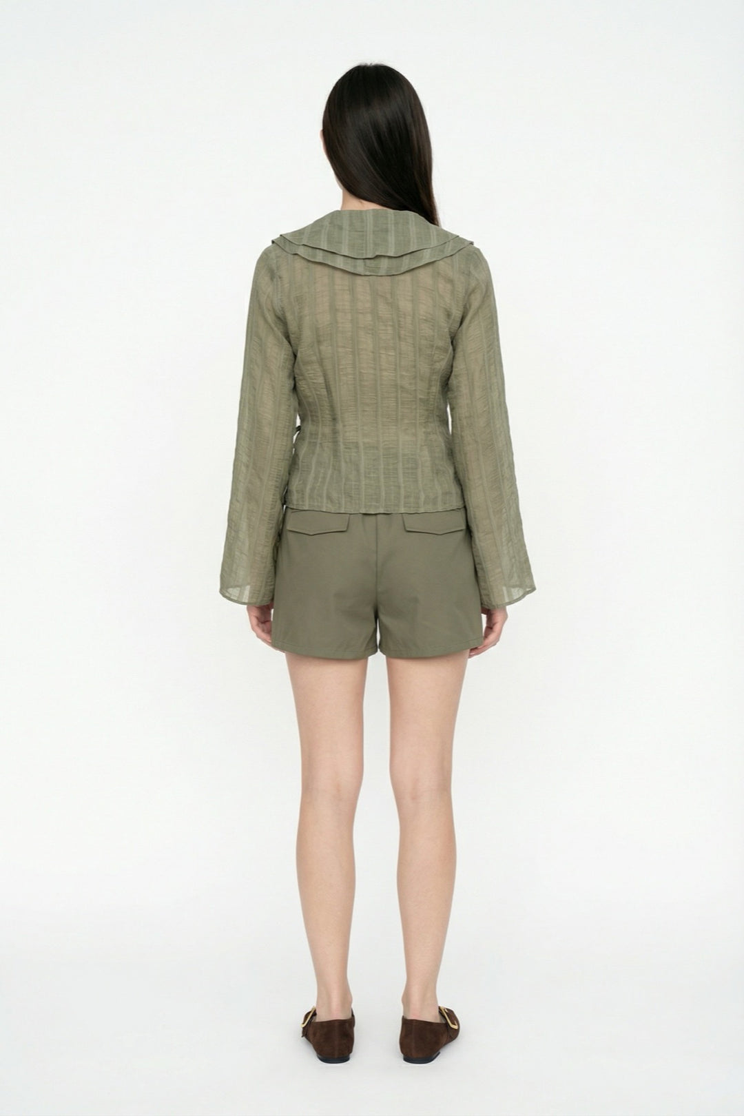 Fırfırlı Kruvaze Bağlamalı Bluz Haki