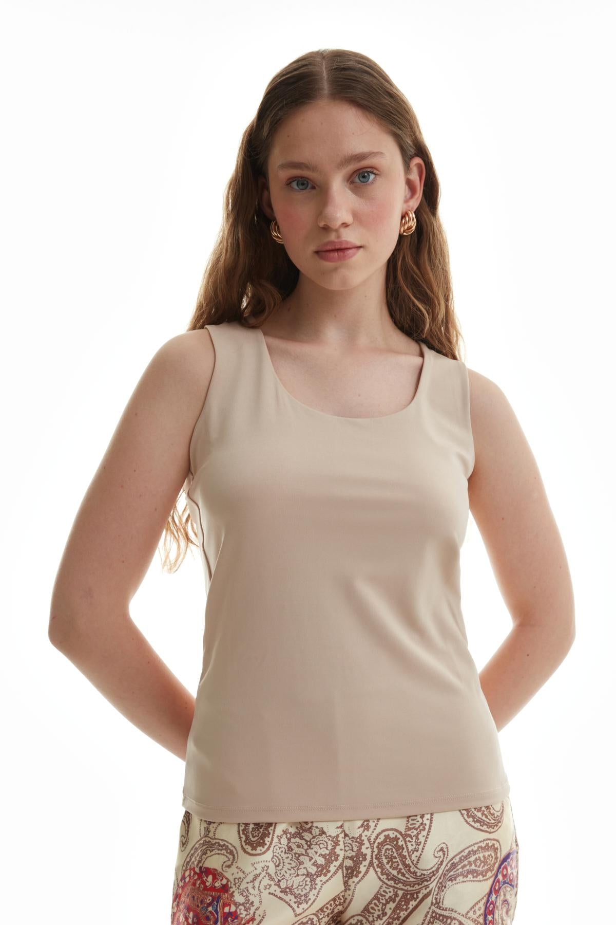 Thick Strap Basic Blouse Beige