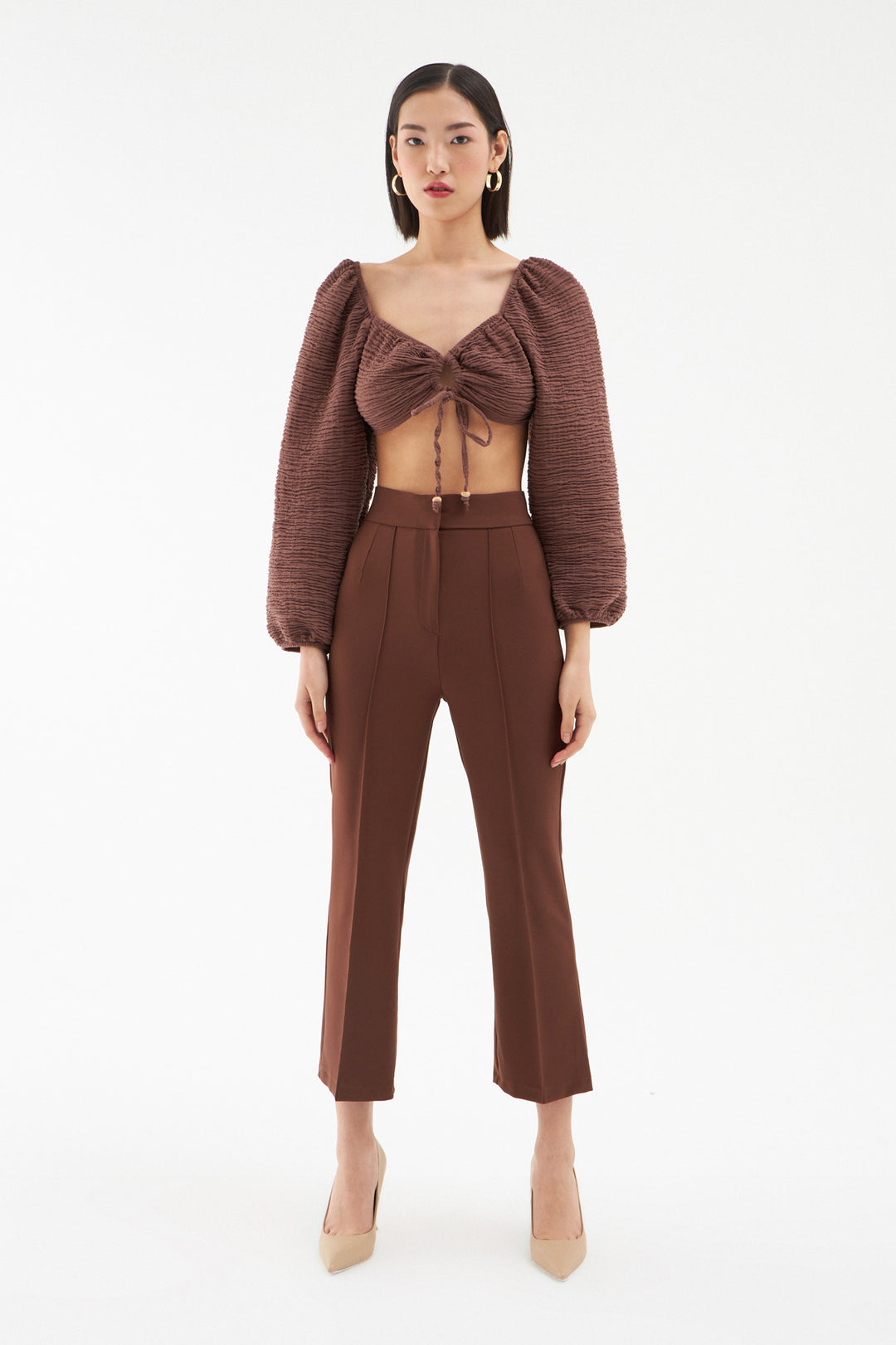 Tie Front Gippie Blouse Brown