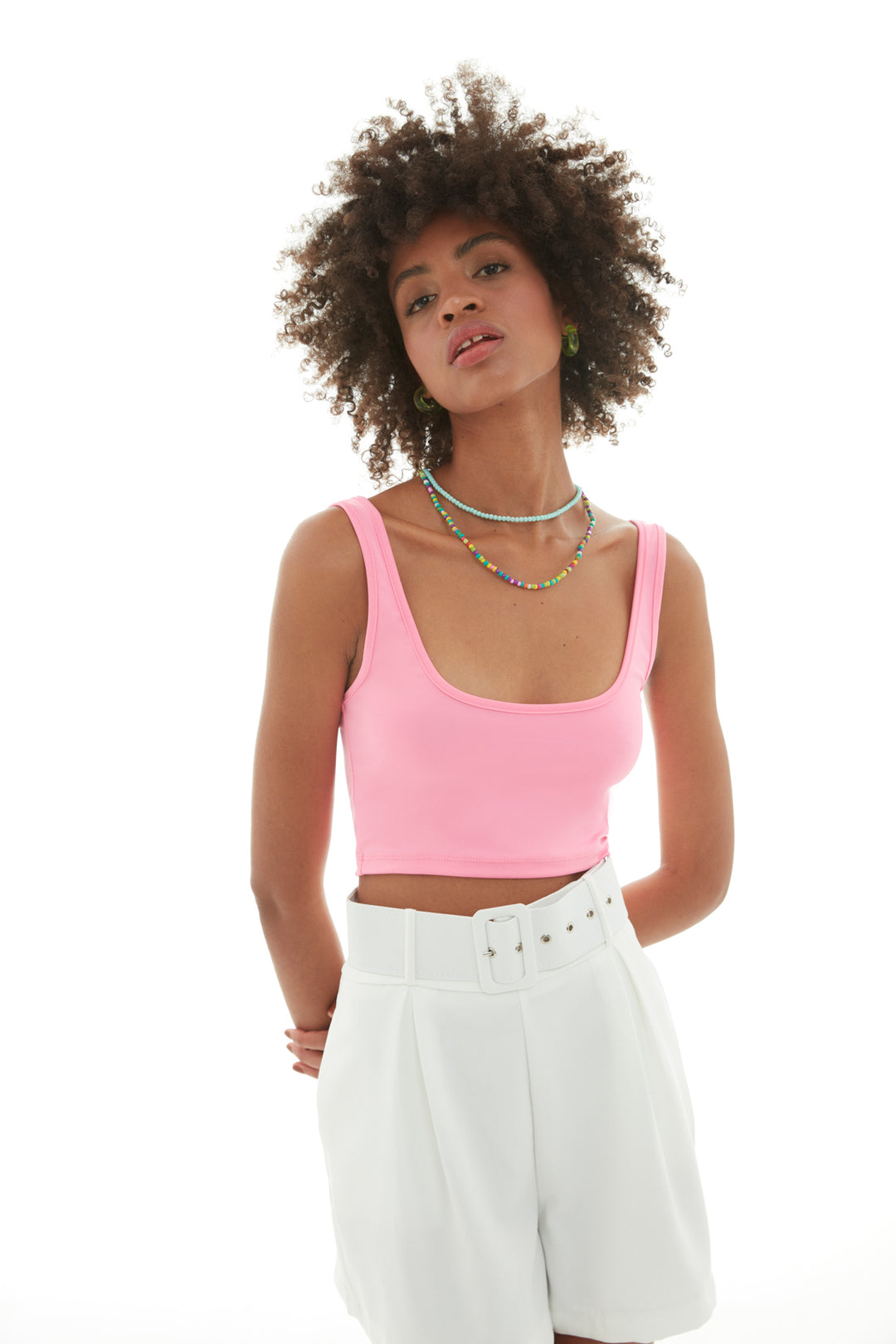 Kalın Askılı Crop Büstiyer Şeker Pembe