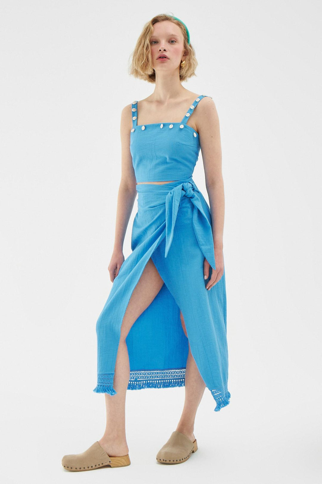 Tassel Detailed Wrapped Skirt Blue