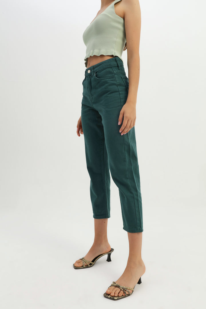 Gabardine Mom Jean Dark Green