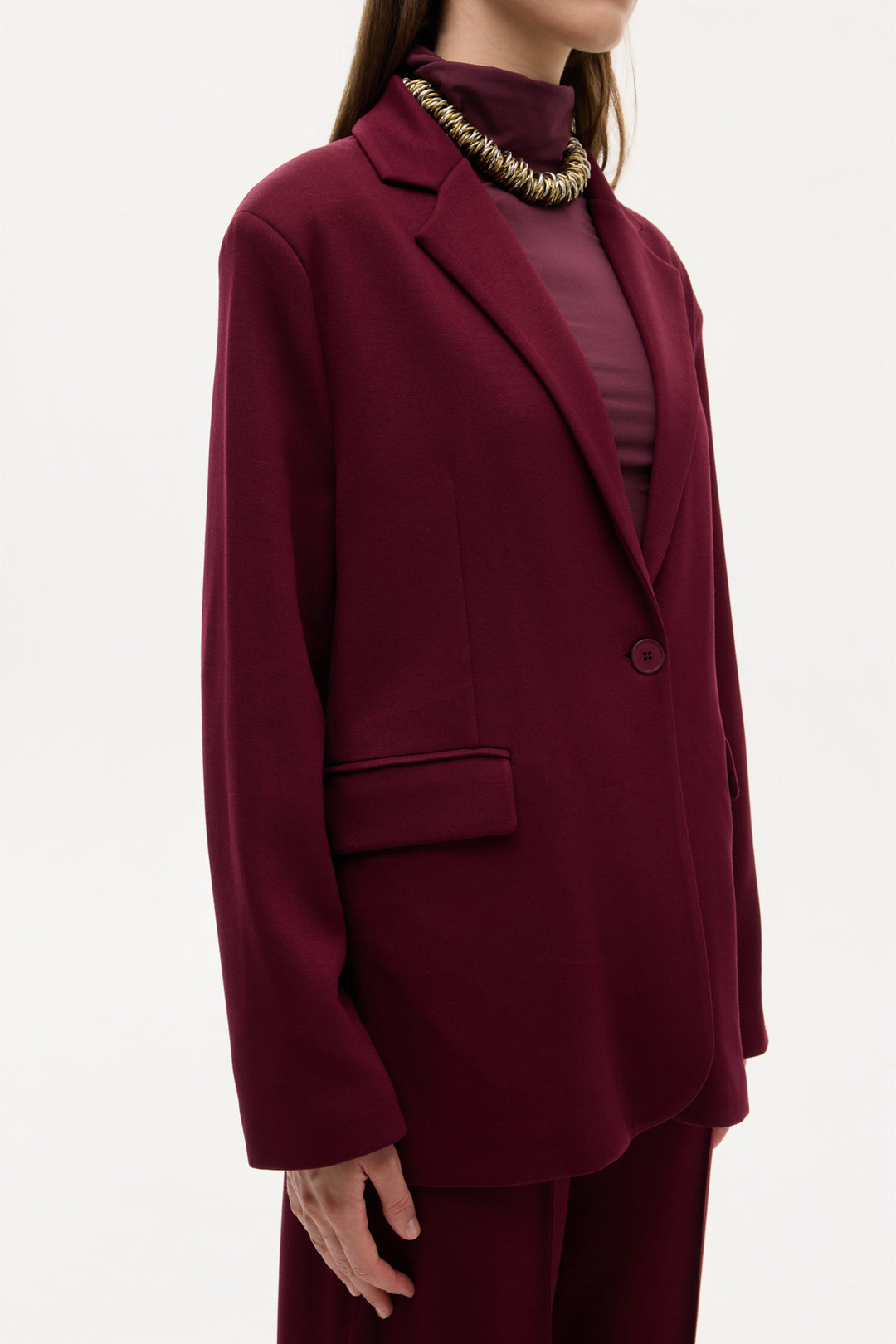 Tek Düğmeli Yumuşak Dokulu Oversize Blazer Ceket Vişne
