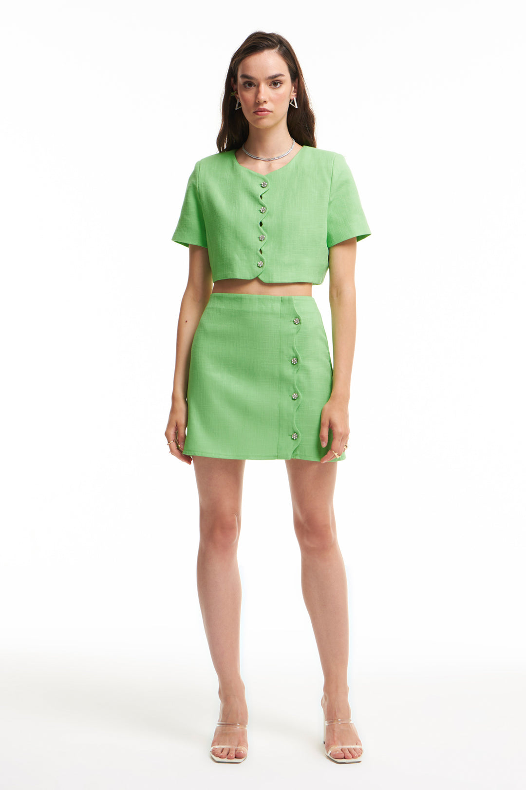 Stone Detailed Mini Skirt Green