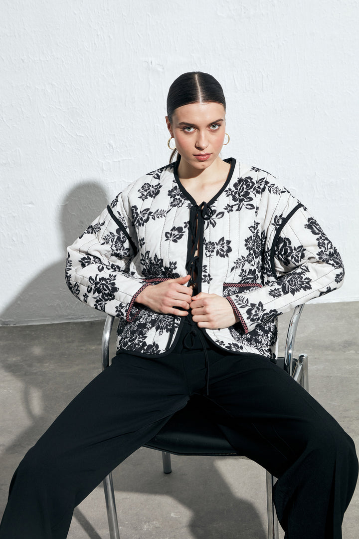 Çift Taraflı Desenli Ceket Siyah