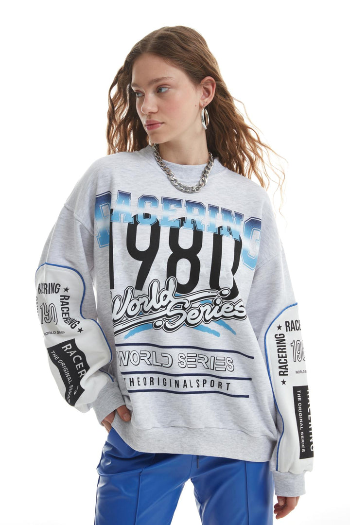 Printed Crew Neck Sweatshirt Gray