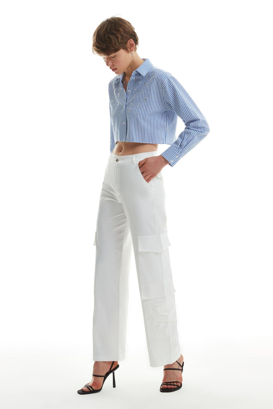 Büzgü Cepli Kargo Pantolon Ekru