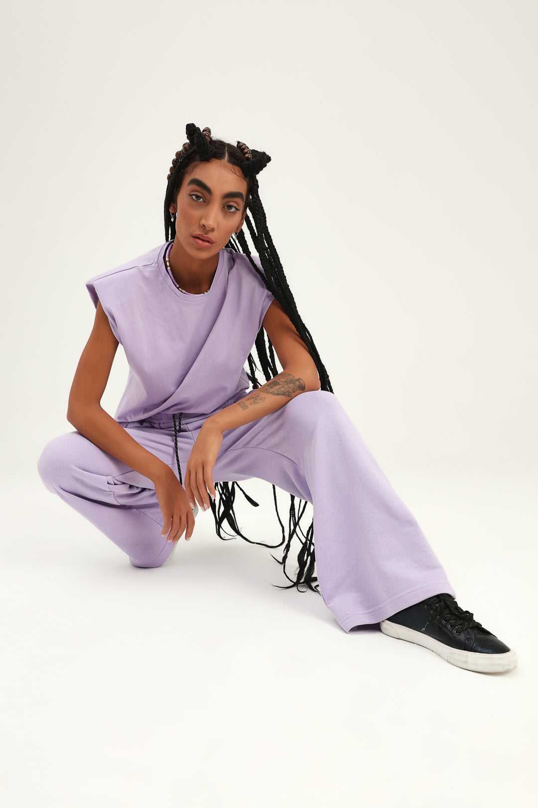 Elastic Waist Wide Leg Tracksuit Lilac