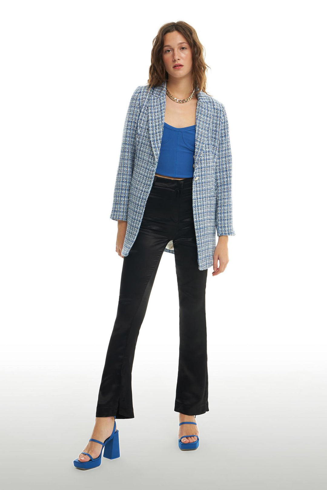 Tek Düğmeli Tüvit Blazer Ceket Mavi