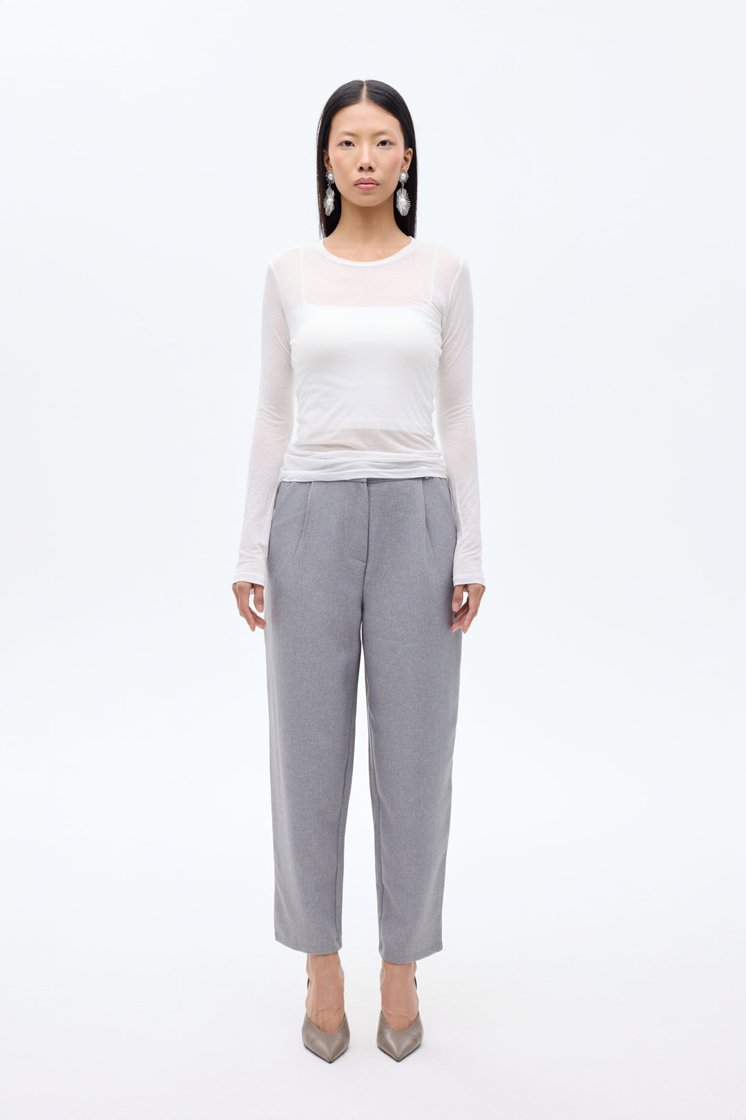 Bisiklet Yaka Basic Bluz Ekru