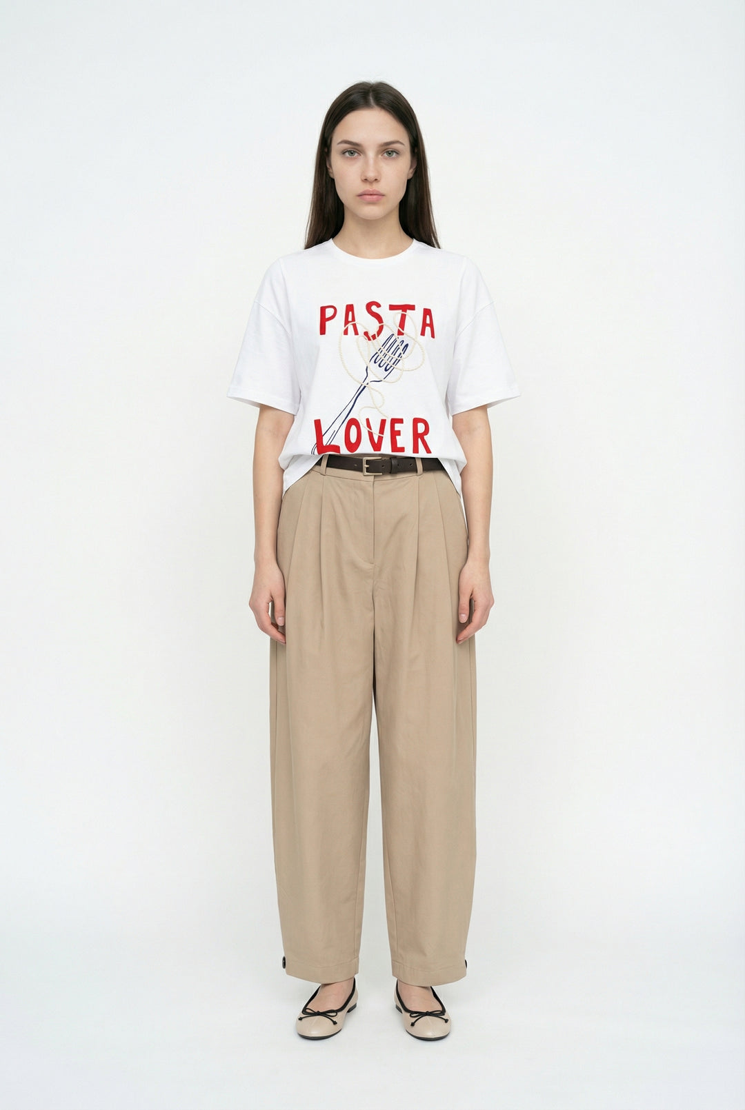 Pasta Lover Baskılı Oversize Tişört Beyaz