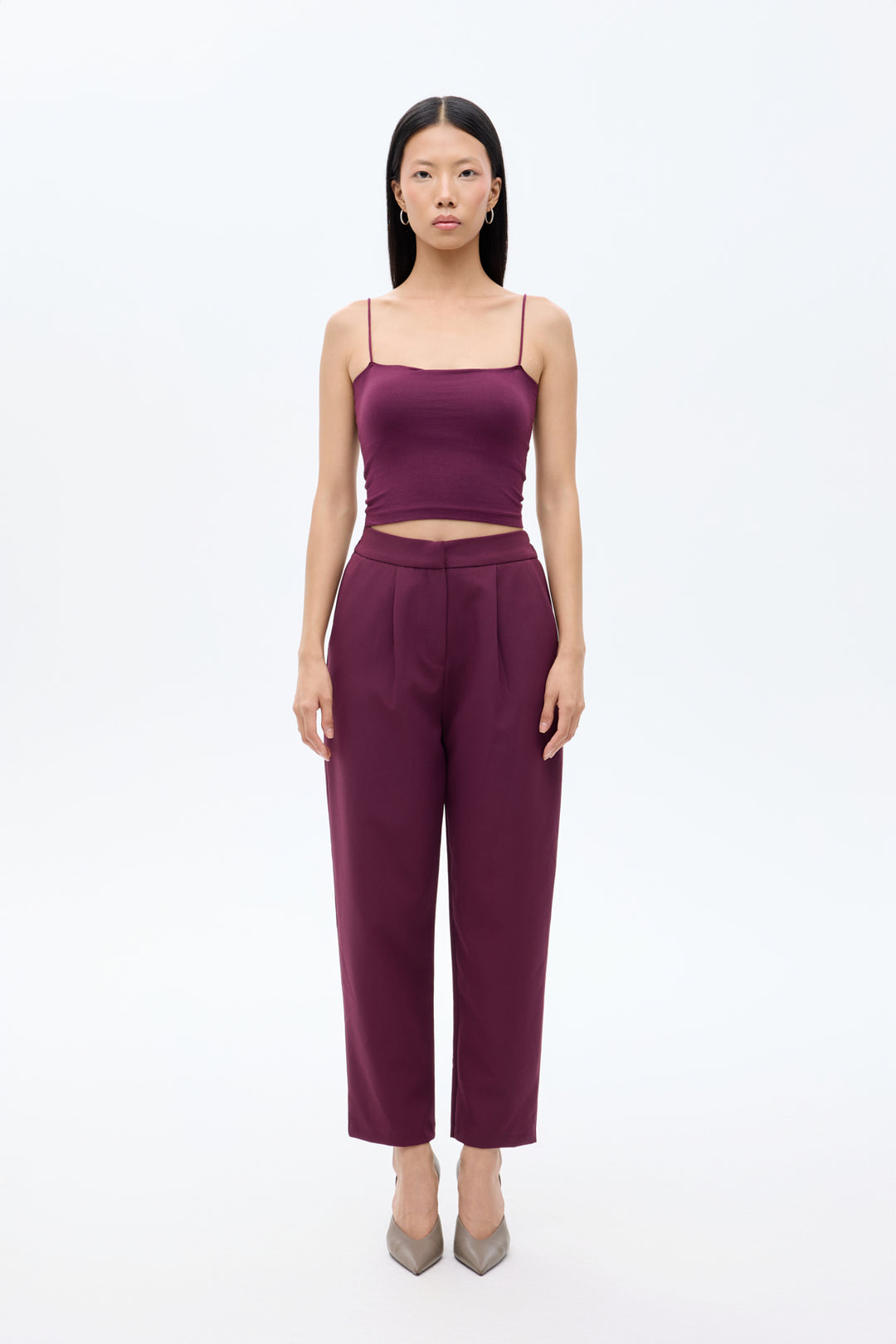 Modal Askılı Crop Basic Atlet Bordo
