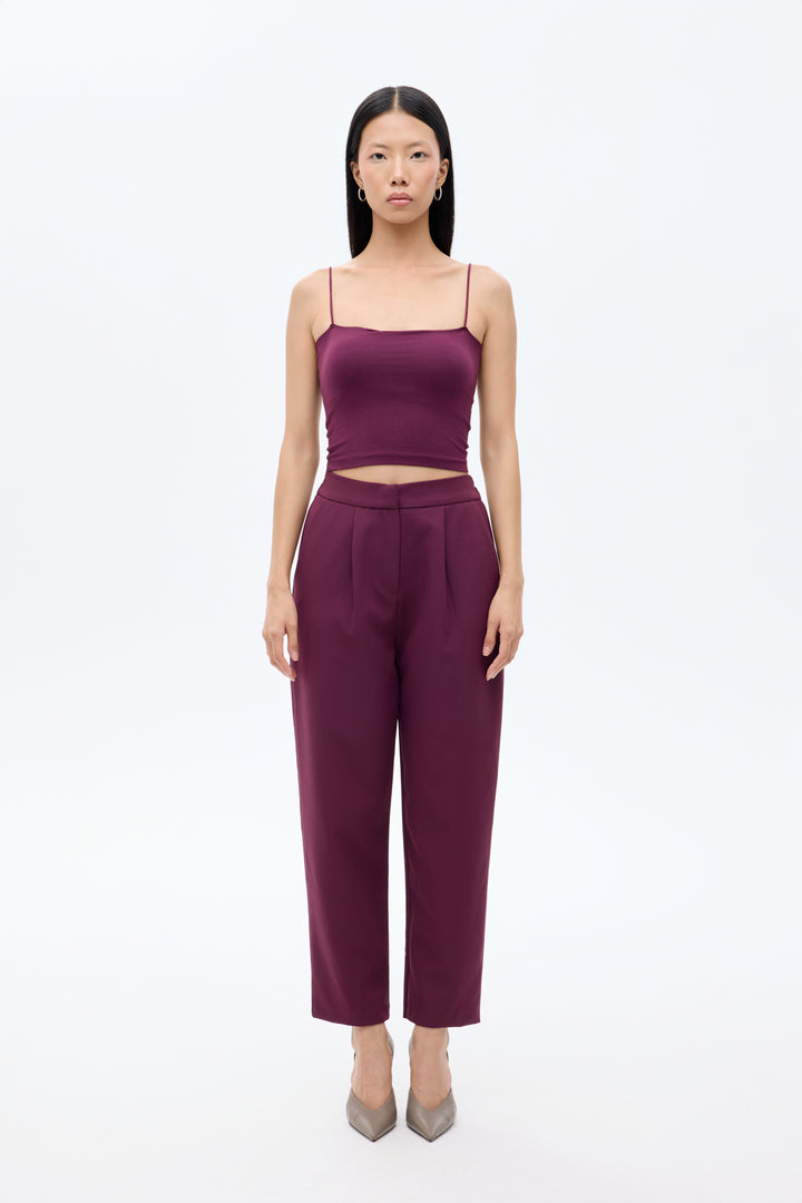 Modal Askılı Crop Basic Atlet Bordo