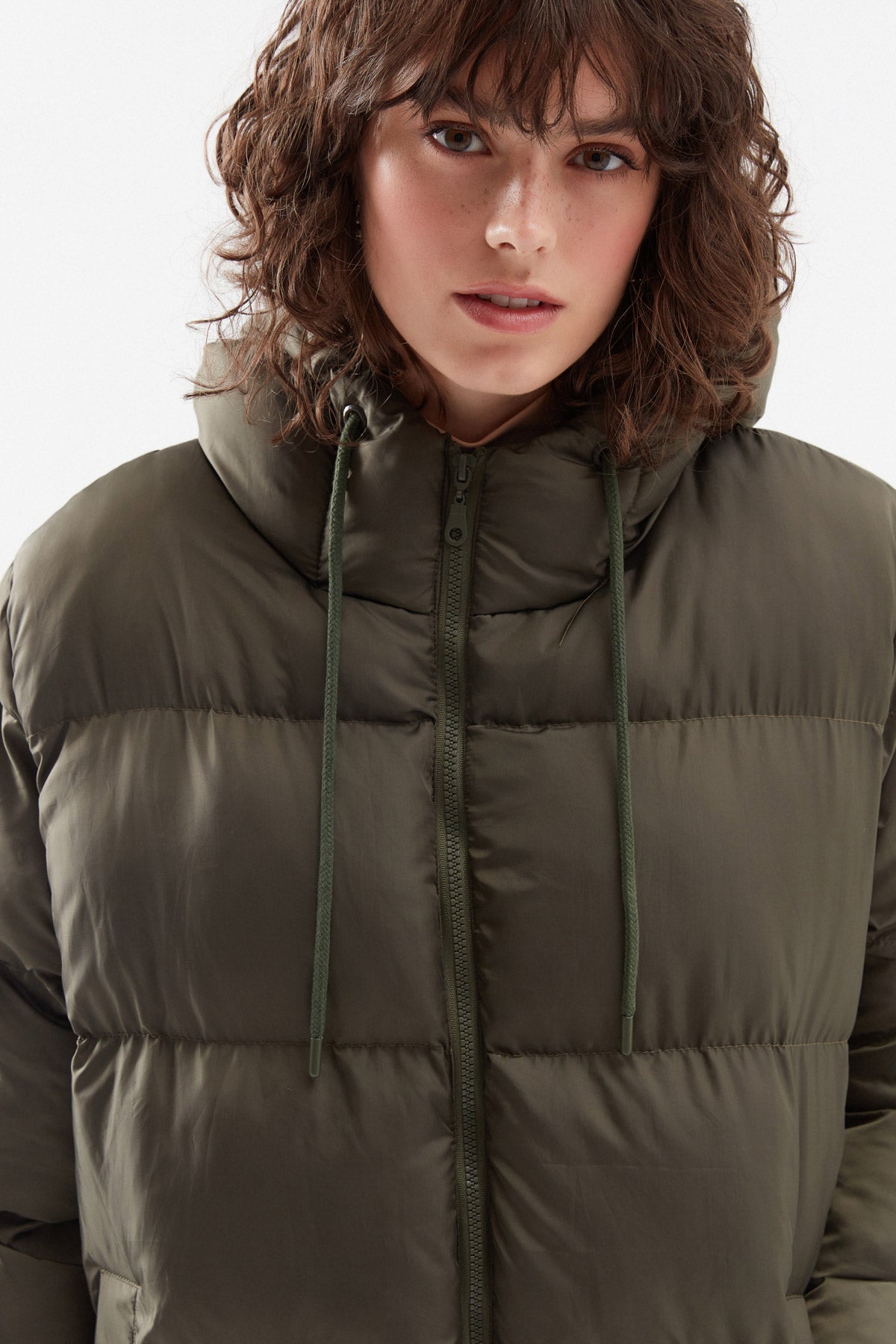 Hooded Long Inflatable Coat Khaki