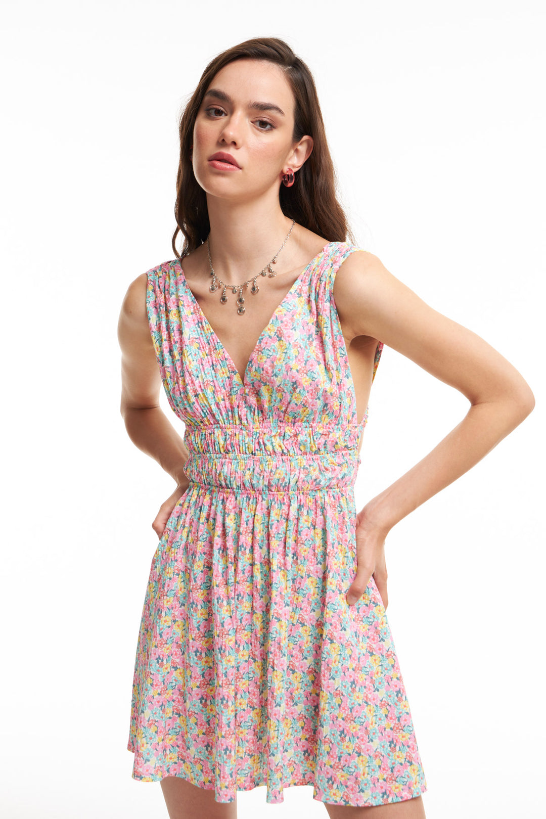 Low Back Pleated Dress Pink