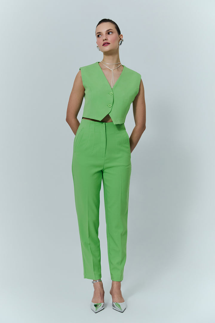 Düğme Detaylı Kısa Yelek Ceket Yeşil