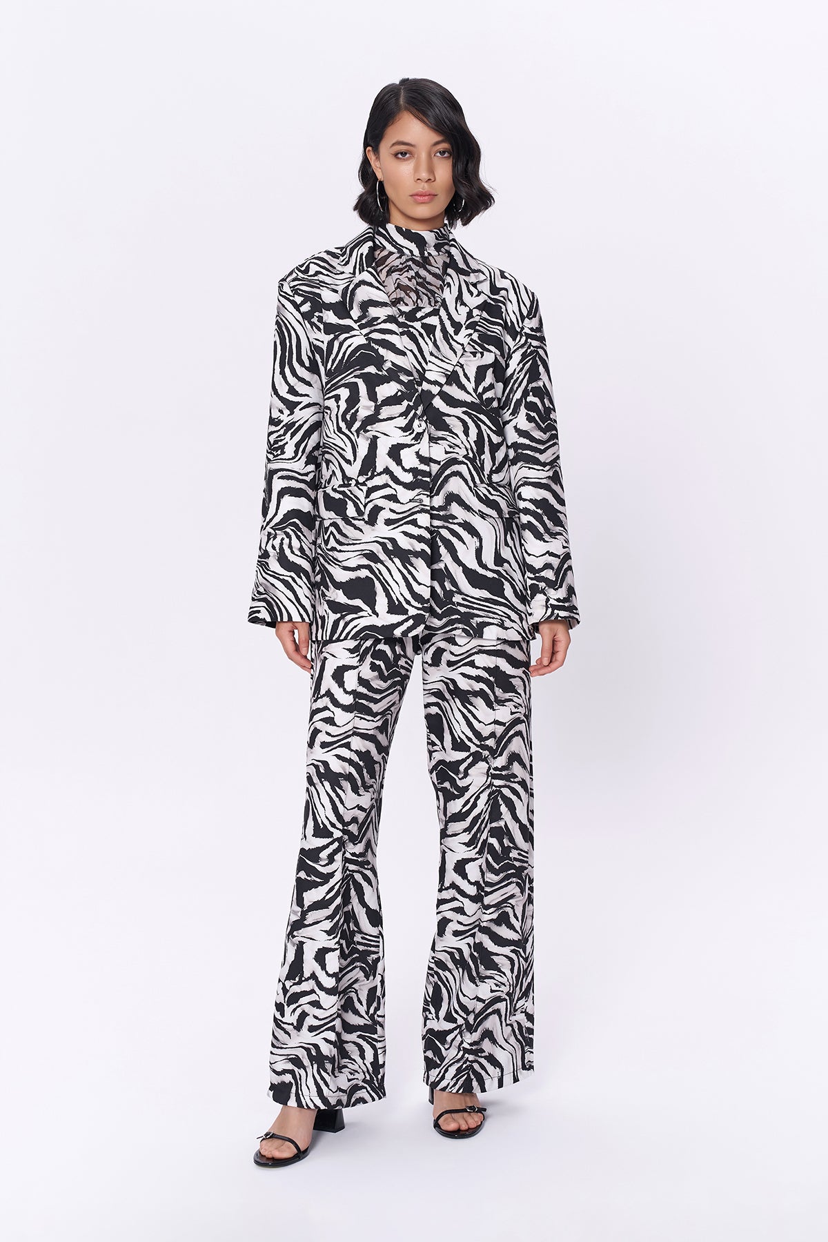 Zebra Desenli Oversize Blazer Ceket Siyah