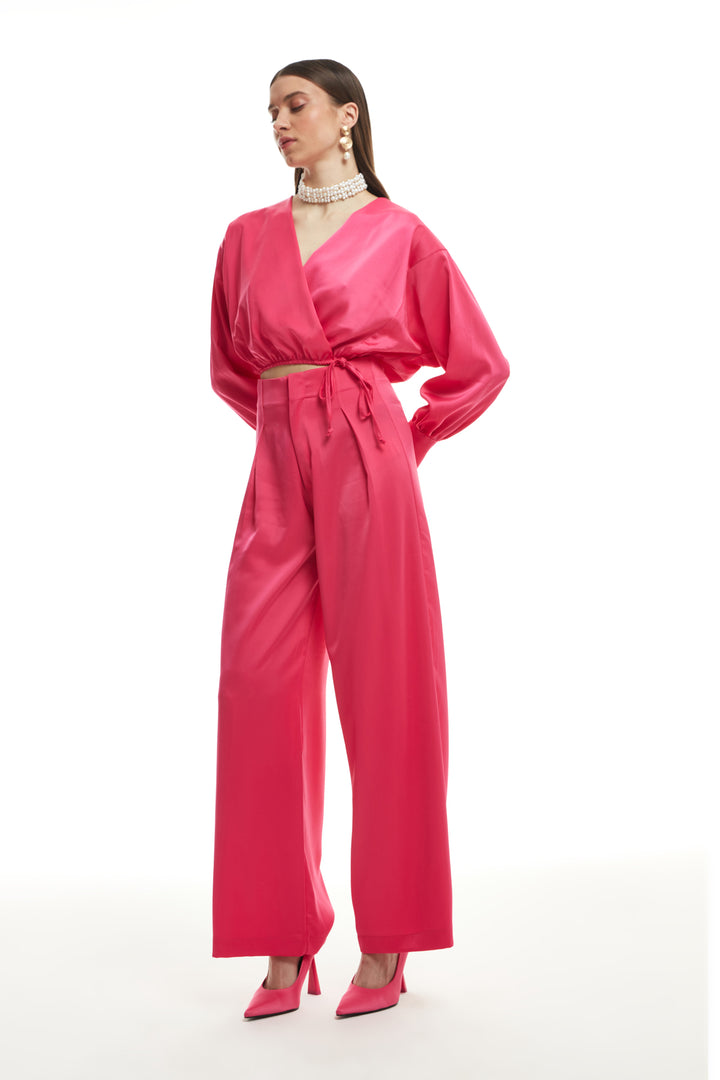 Double Breasted Satin Blouse Fuchsia