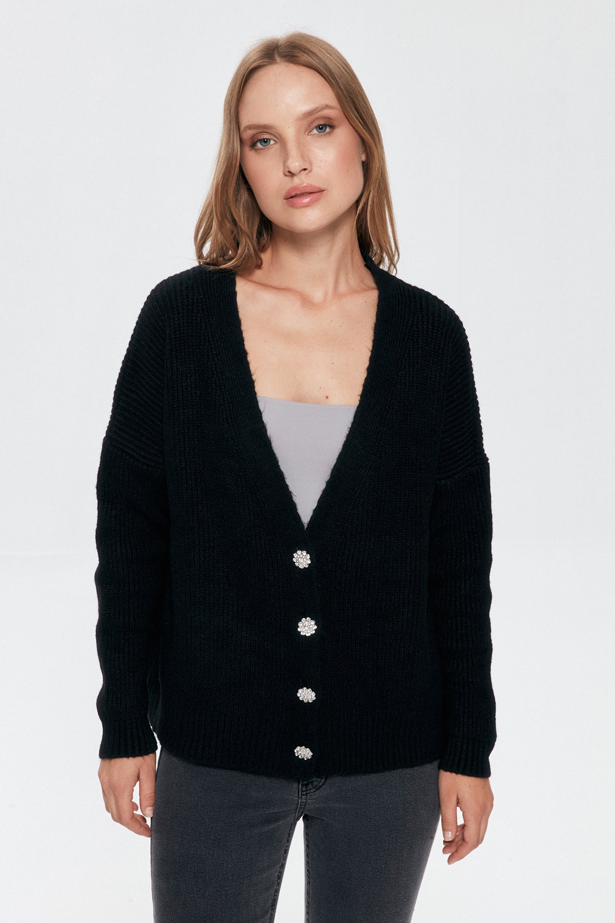 Button Detailed Knitwear Cardigan Black