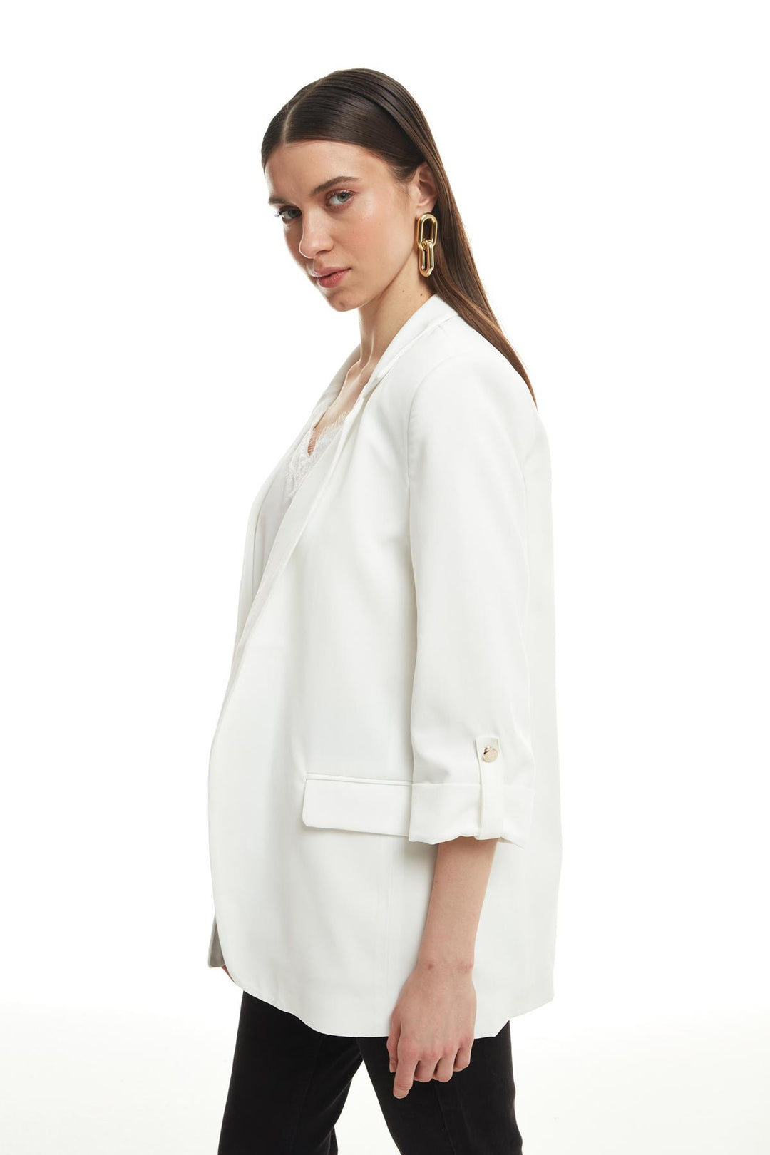 Duble Kol Blazer Ceket Ekru