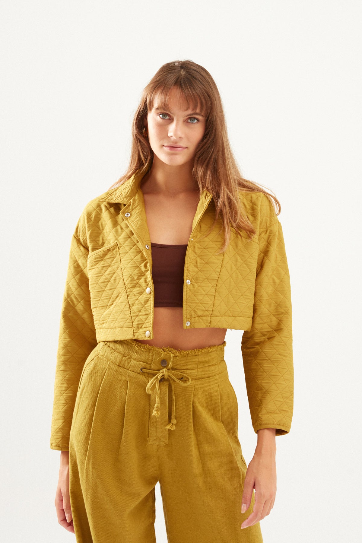 Quilted Crop Jacket Olive