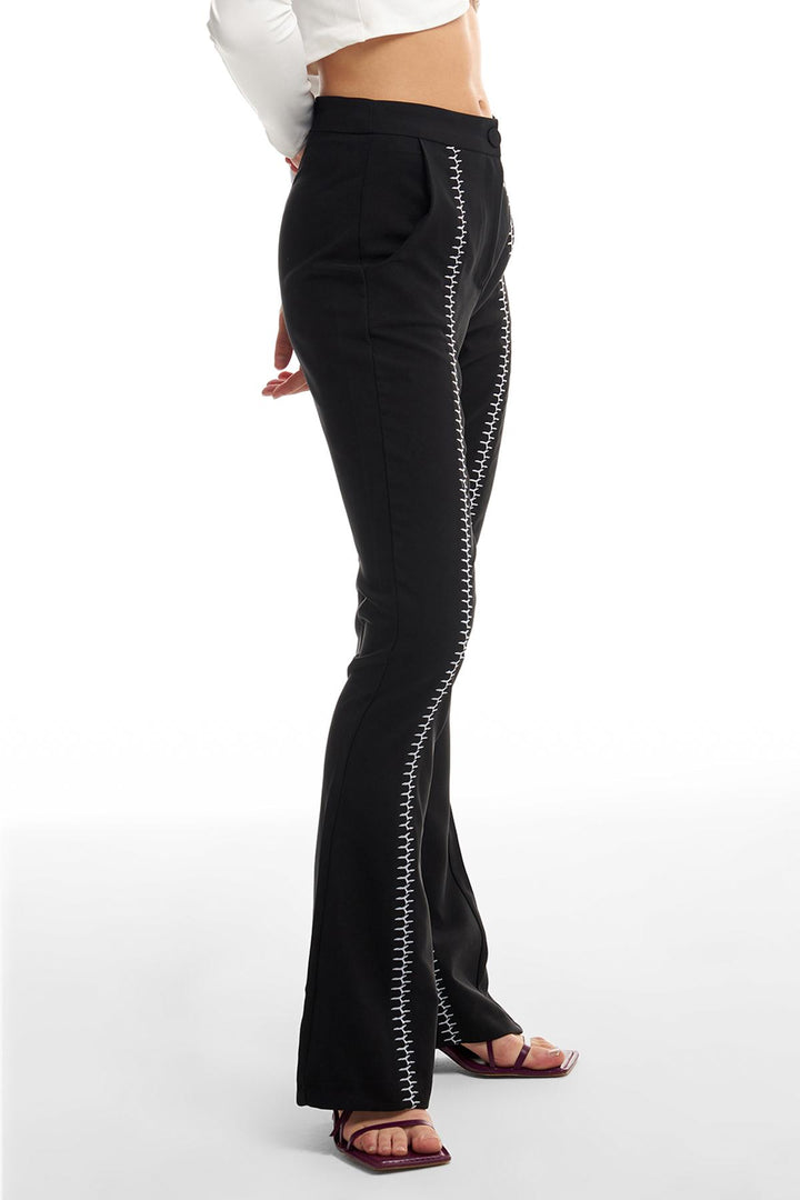 Embroidery Detailed Wide Leg Trousers Black